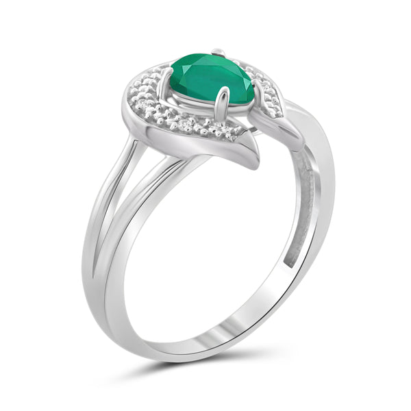 JewelonFire 0.70 Carat T.G.W. Emerald And Accent White Diamond Sterling Silver Ring - Assorted Colors