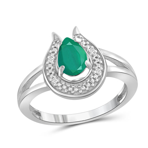 JewelonFire 0.70 Carat T.G.W. Emerald And Accent White Diamond Sterling Silver Ring - Assorted Colors