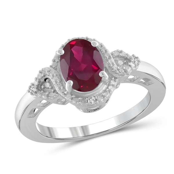 JewelonFire 1.95 Carat T.G.W. Ruby And Accent White Diamond Sterling Silver Ring - Assorted Colors