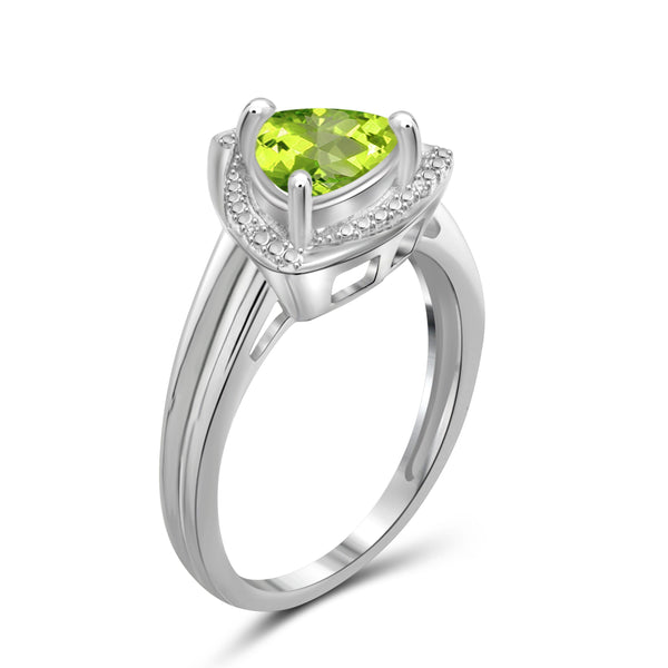 JewelonFire 1 1/2 Carat T.G.W. Peridot And White Diamond Accent Sterling Silver Ring - Assorted Colors