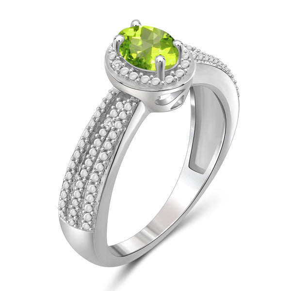 JewelonFire 1/2 Carat T.G.W. Peridot And White Diamond Accent Sterling Silver Ring - Assorted Colors