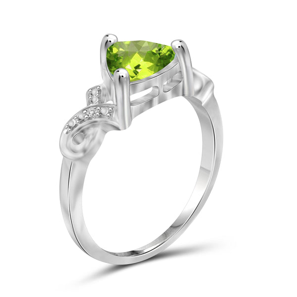 JewelonFire 1 1/2 Carat T.G.W. Peridot And White Diamond Accent Sterling Silver Ring - Assorted Colors